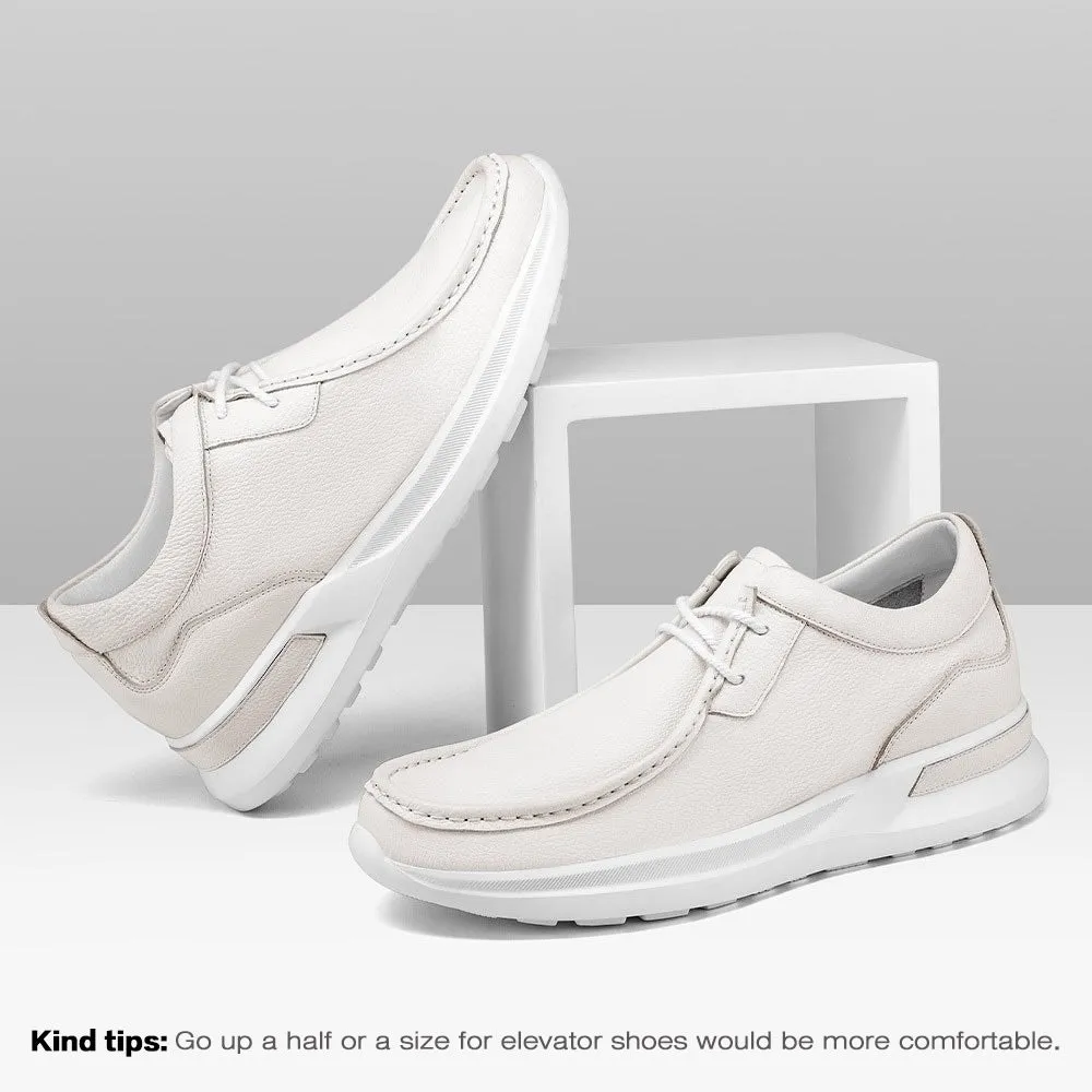 7 CM / 2.76 Inches - CMR CHAMARIPA Men Taller Shoes - High Heel Lift Shoes - Off-White Leather Casual Men's Shoes