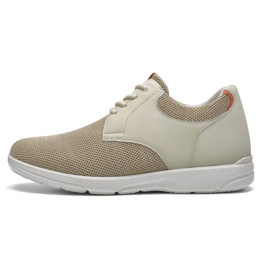 7CM / 2.76 Inches CMR CHAMARIPA Men's Elevator Shoes Beige Knit Casual Shoes