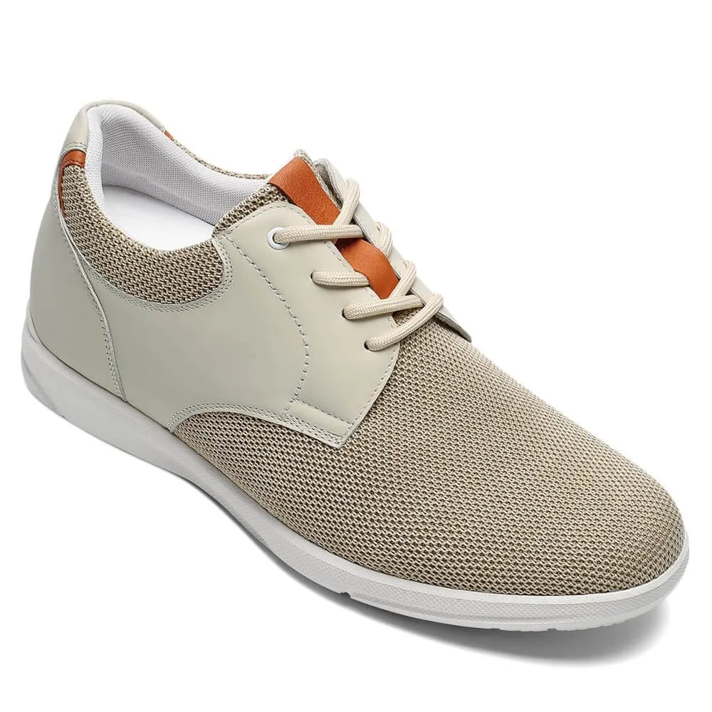 7CM / 2.76 Inches CMR CHAMARIPA Men's Elevator Shoes Beige Knit Casual Shoes