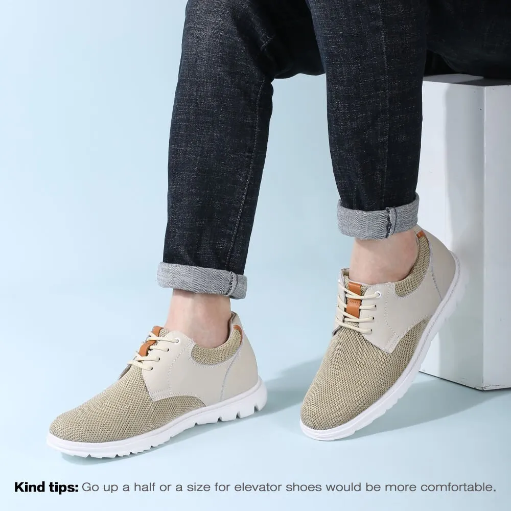 7CM / 2.76 Inches CMR CHAMARIPA Men's Elevator Shoes Beige Knit Casual Shoes