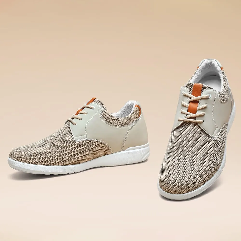 7CM / 2.76 Inches CMR CHAMARIPA Men's Elevator Shoes Beige Knit Casual Shoes