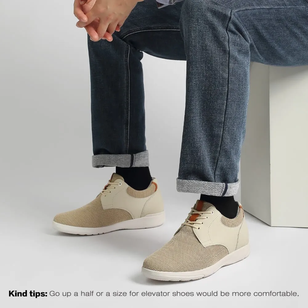 7CM / 2.76 Inches CMR CHAMARIPA Men's Elevator Shoes Beige Knit Casual Shoes