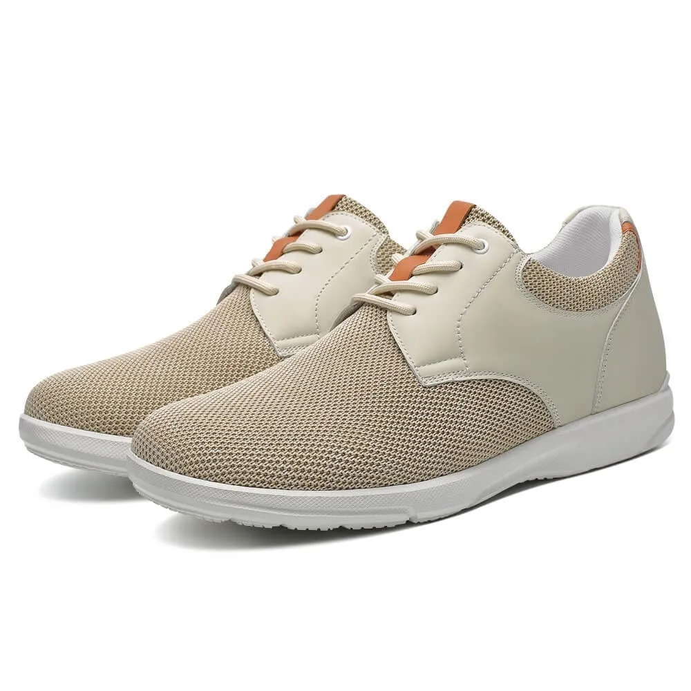 7CM / 2.76 Inches CMR CHAMARIPA Men's Elevator Shoes Beige Knit Casual Shoes