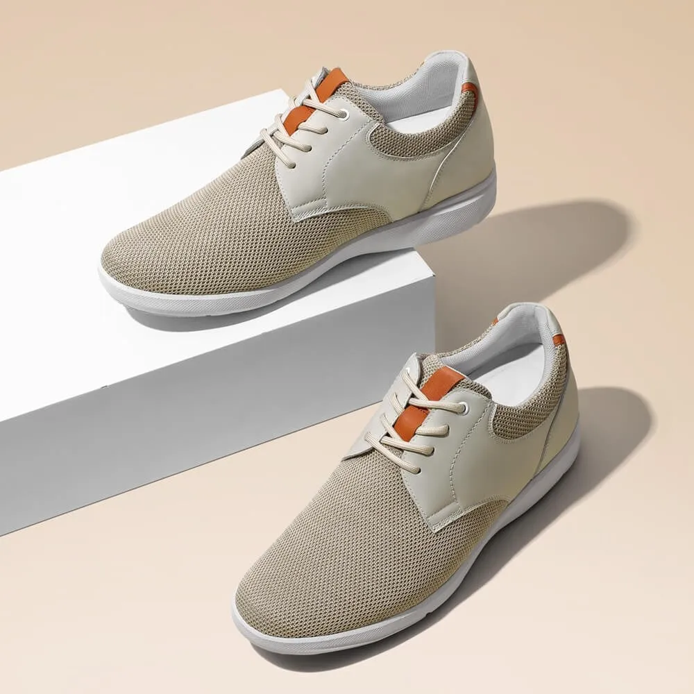 7CM / 2.76 Inches CMR CHAMARIPA Men's Elevator Shoes Beige Knit Casual Shoes