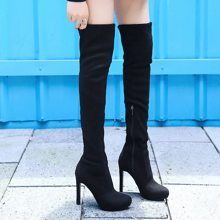 Autumn And Winter New Suede High Heel Knee Stretch Boots