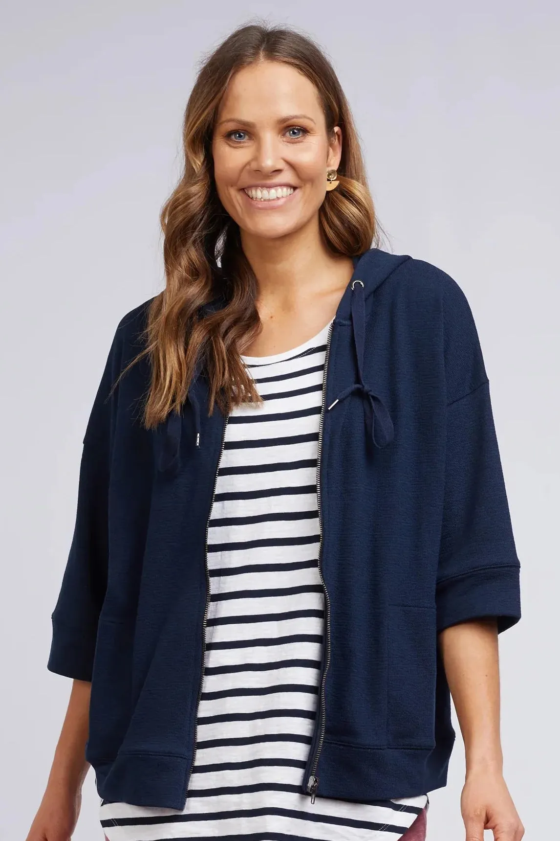 Beachy Zip Hoodie in Navy