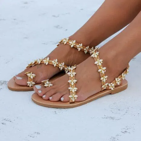 Bead Flower Bunions Flat Beach Sandal