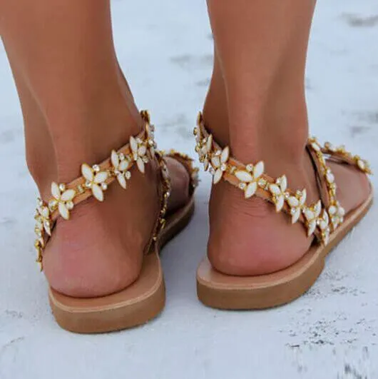 Bead Flower Bunions Flat Beach Sandal