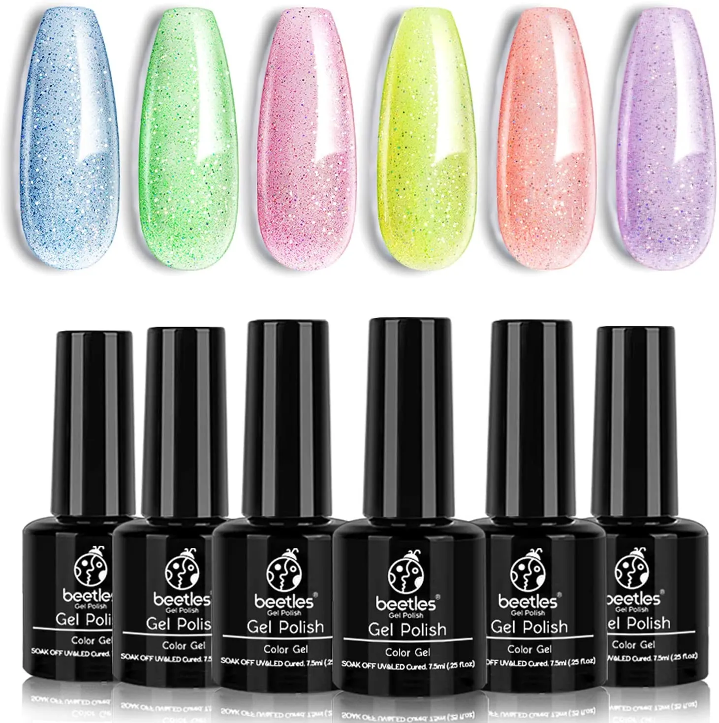 Beetles Jelly Gilitter Gel Nail Polish Set- 6pcs Colors Summer Rainbow Crystal Glitter Gel Polish See Through Nail Trend 2020 Soak Off Nail Polish Gel Manicure Kit Nail Art Design DIY Home