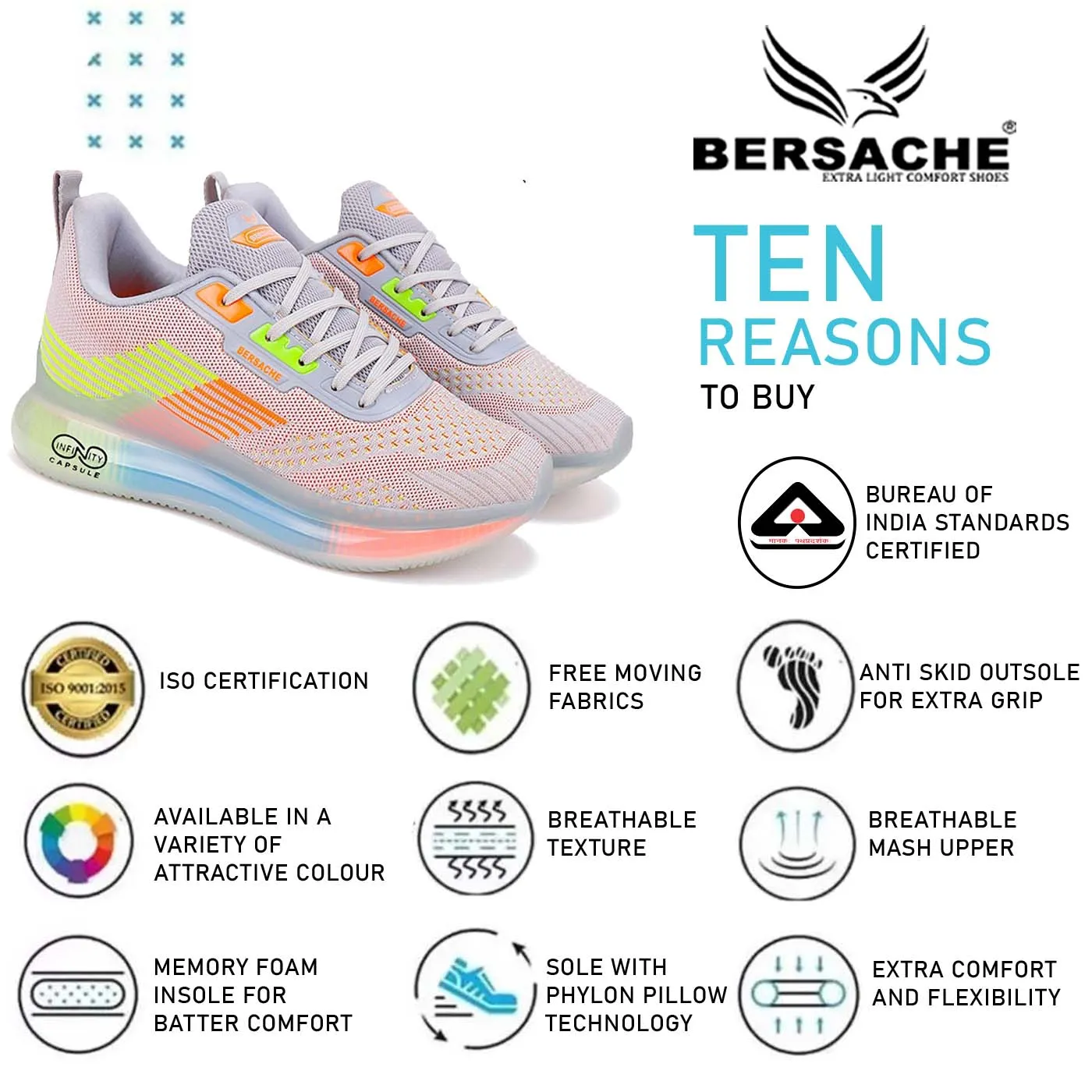 Bersache Lightweight Casual Sneaker Shoes For Men Grey-9027