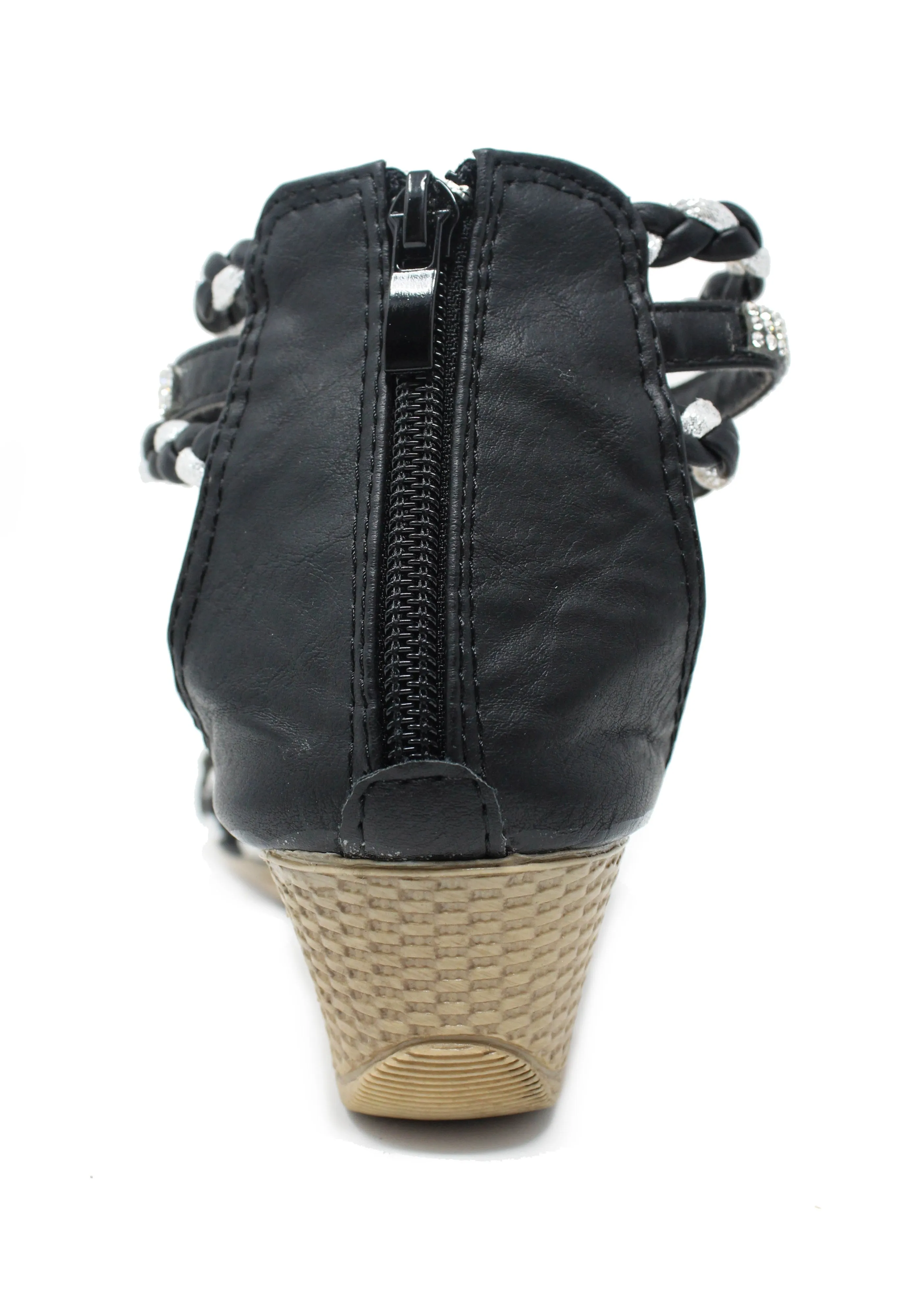 Black Lightweight Ankle Strap Wedge Sandal