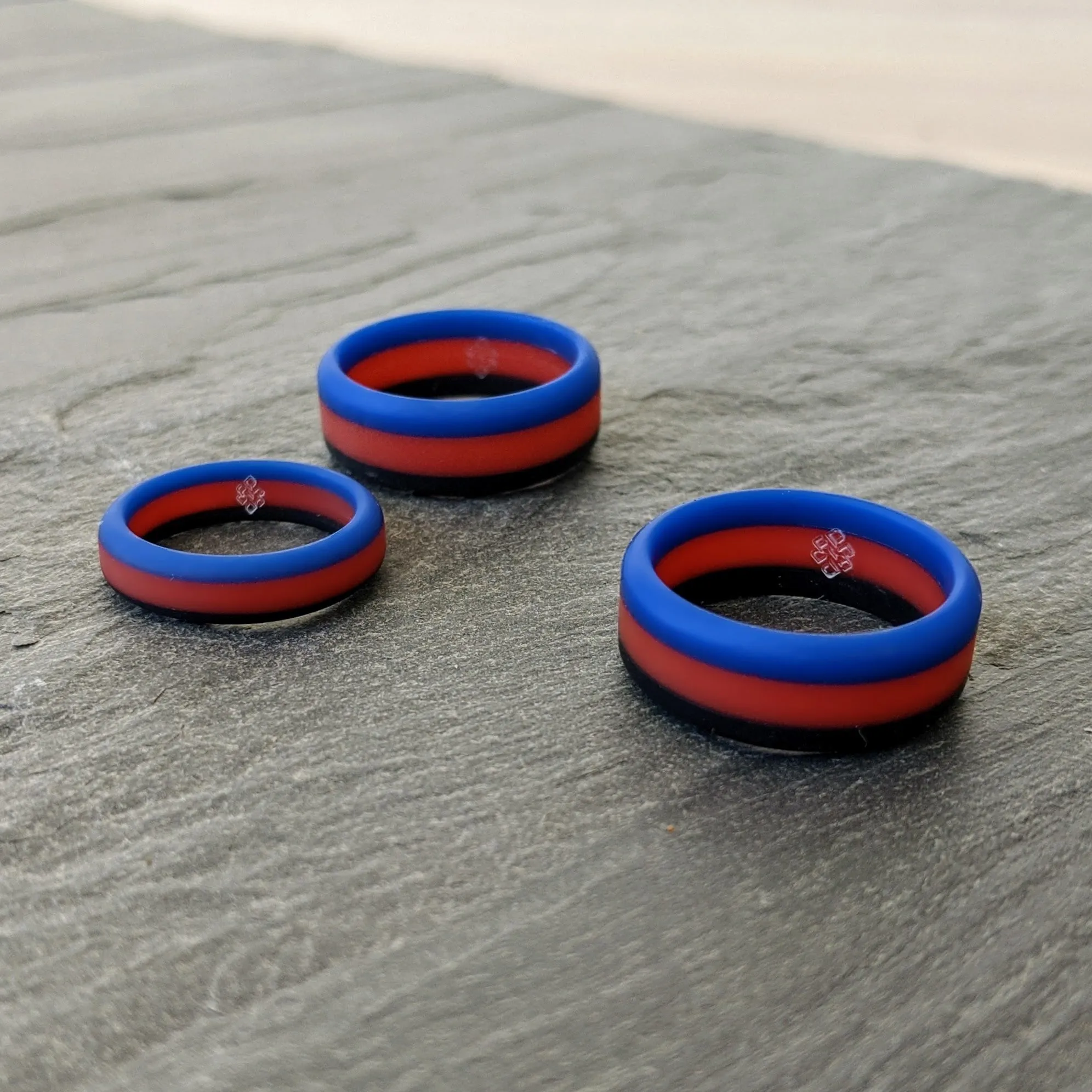 Blue Red Black Stripe Silicone Ring for Men and Women