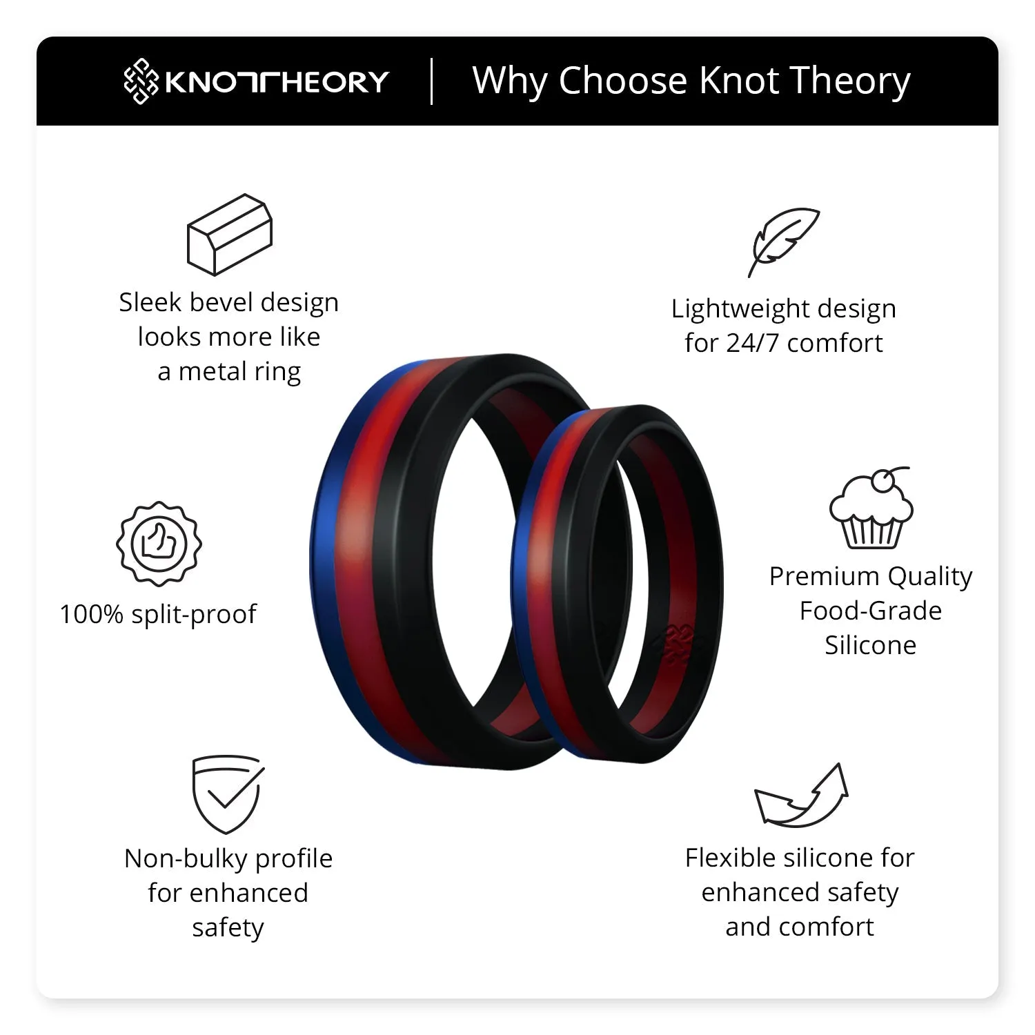 Blue Red Black Stripe Silicone Ring for Men and Women