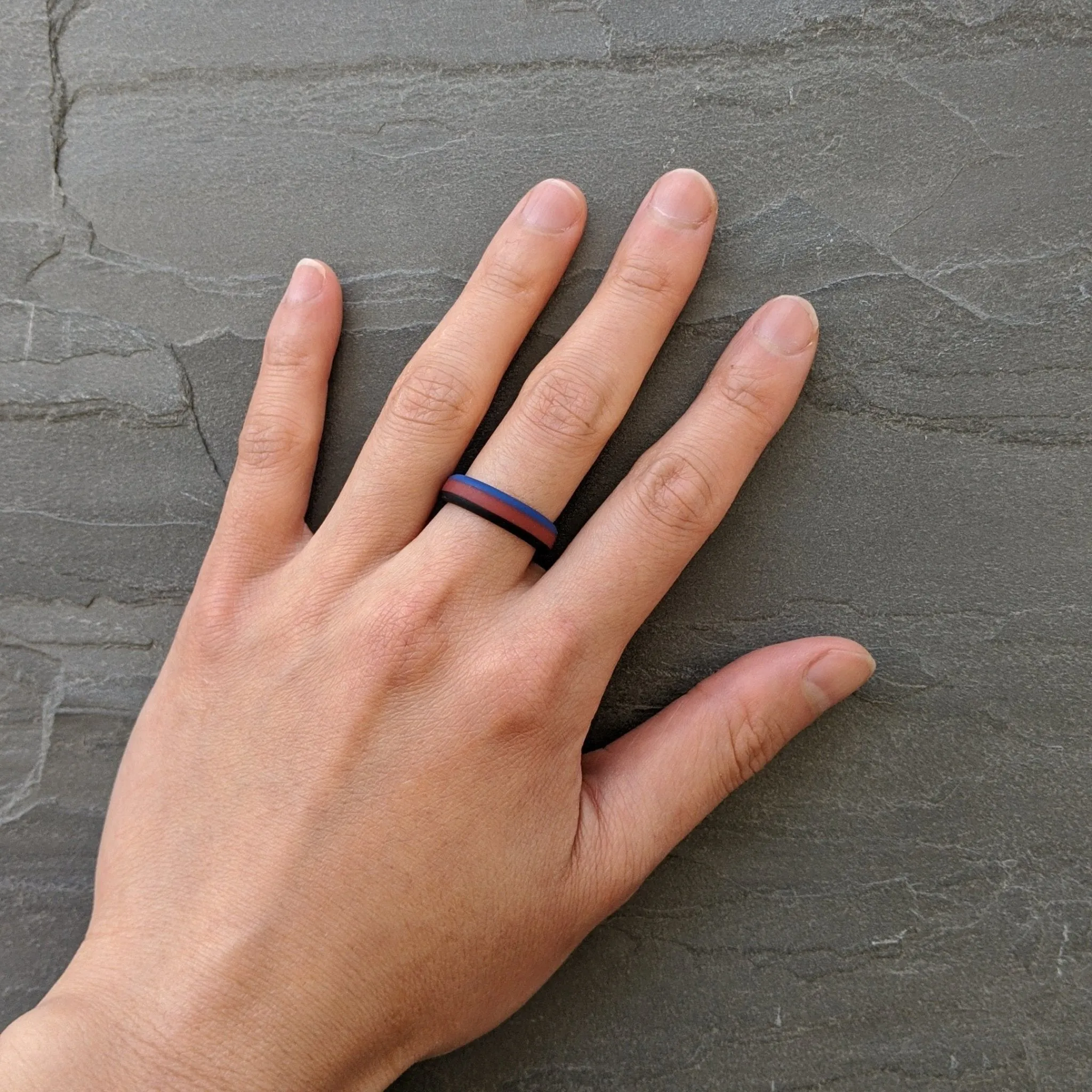 Blue Red Black Stripe Silicone Ring for Men and Women