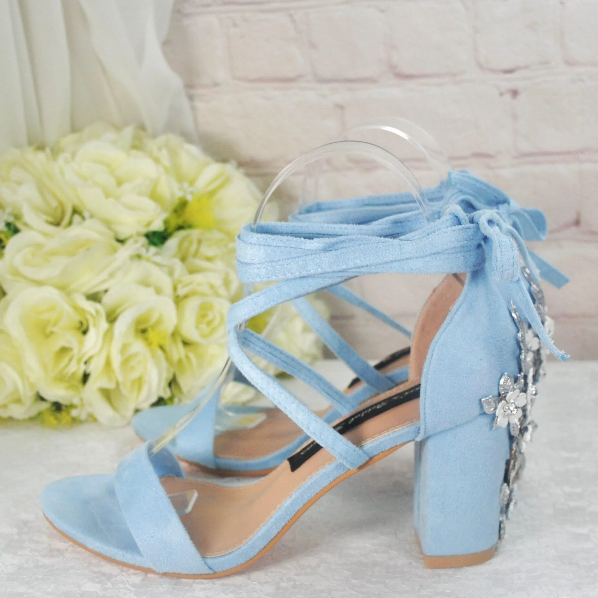 Blue Suede Block Heel Bridal Sandals UK5/US7.5