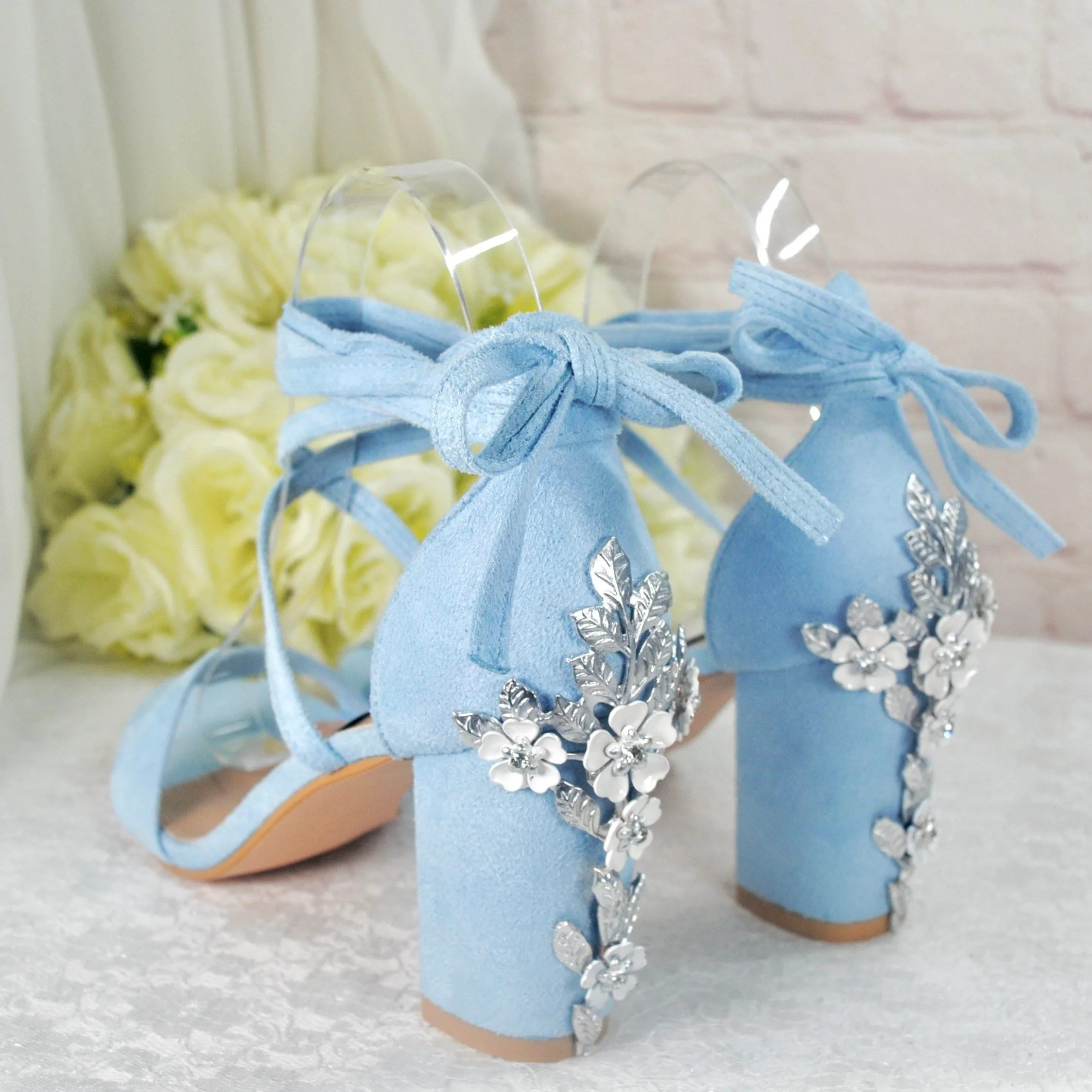 Blue Suede Block Heel Bridal Sandals UK5/US7.5