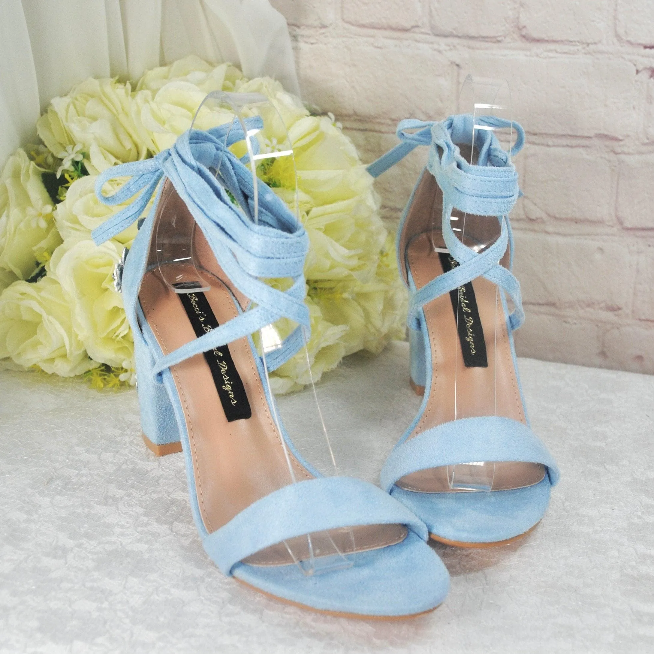 Blue Suede Block Heel Bridal Sandals UK5/US7.5