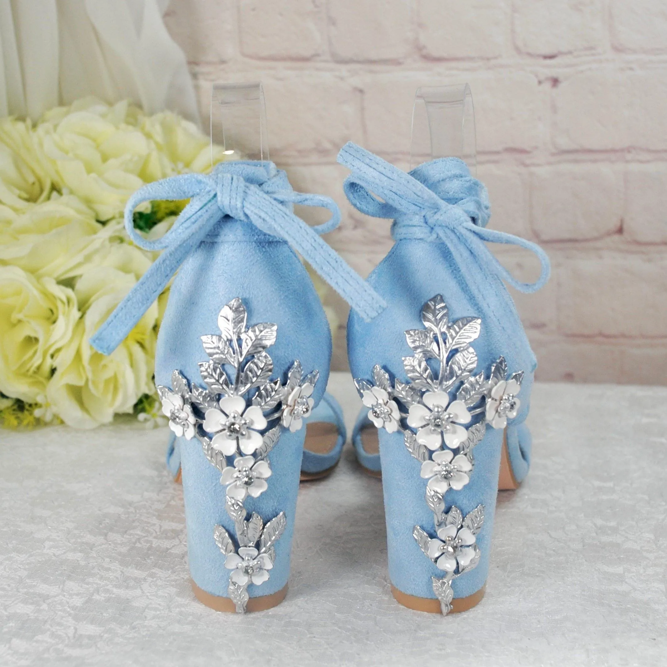Blue Suede Block Heel Bridal Sandals UK5/US7.5