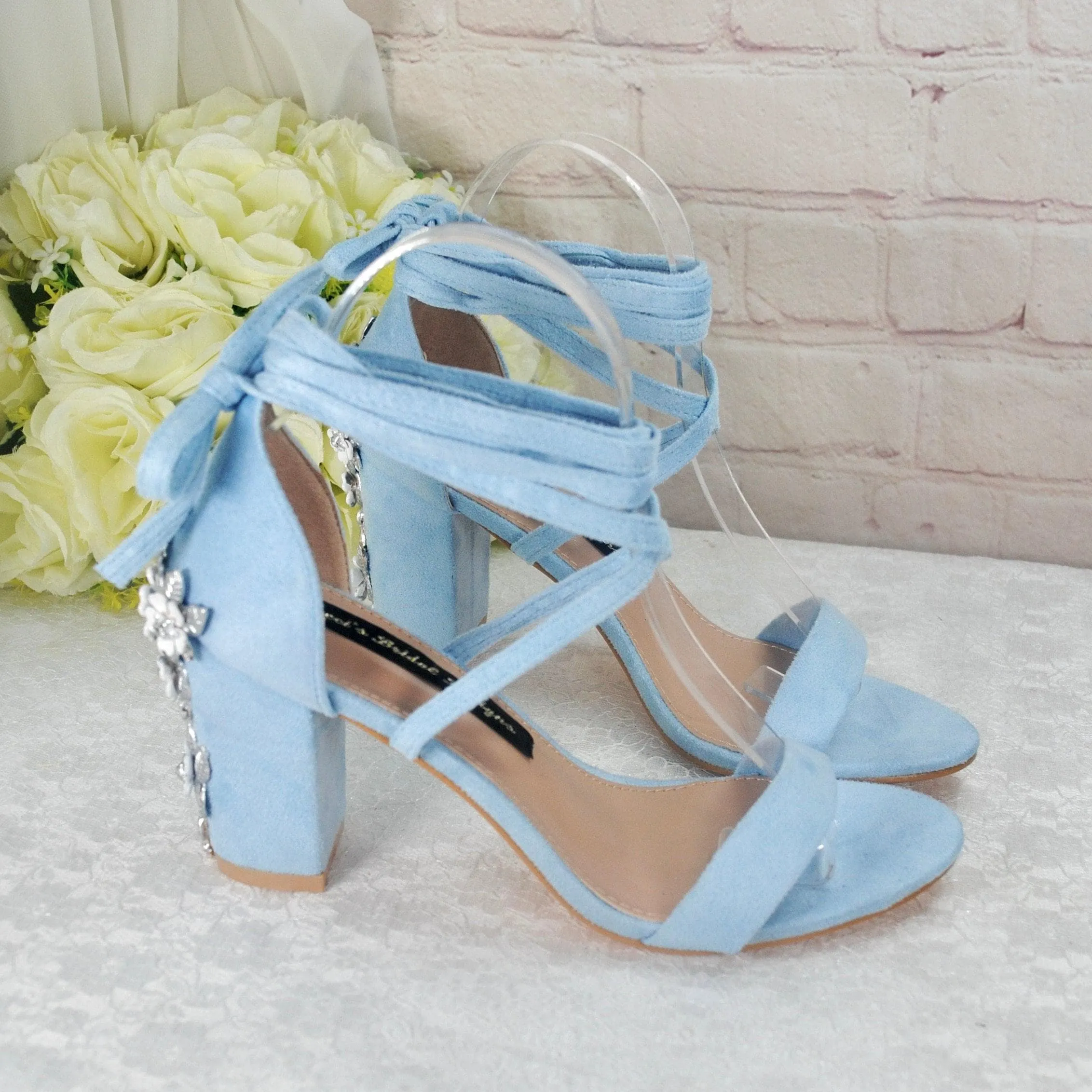 Blue Suede Block Heel Bridal Sandals UK5/US7.5