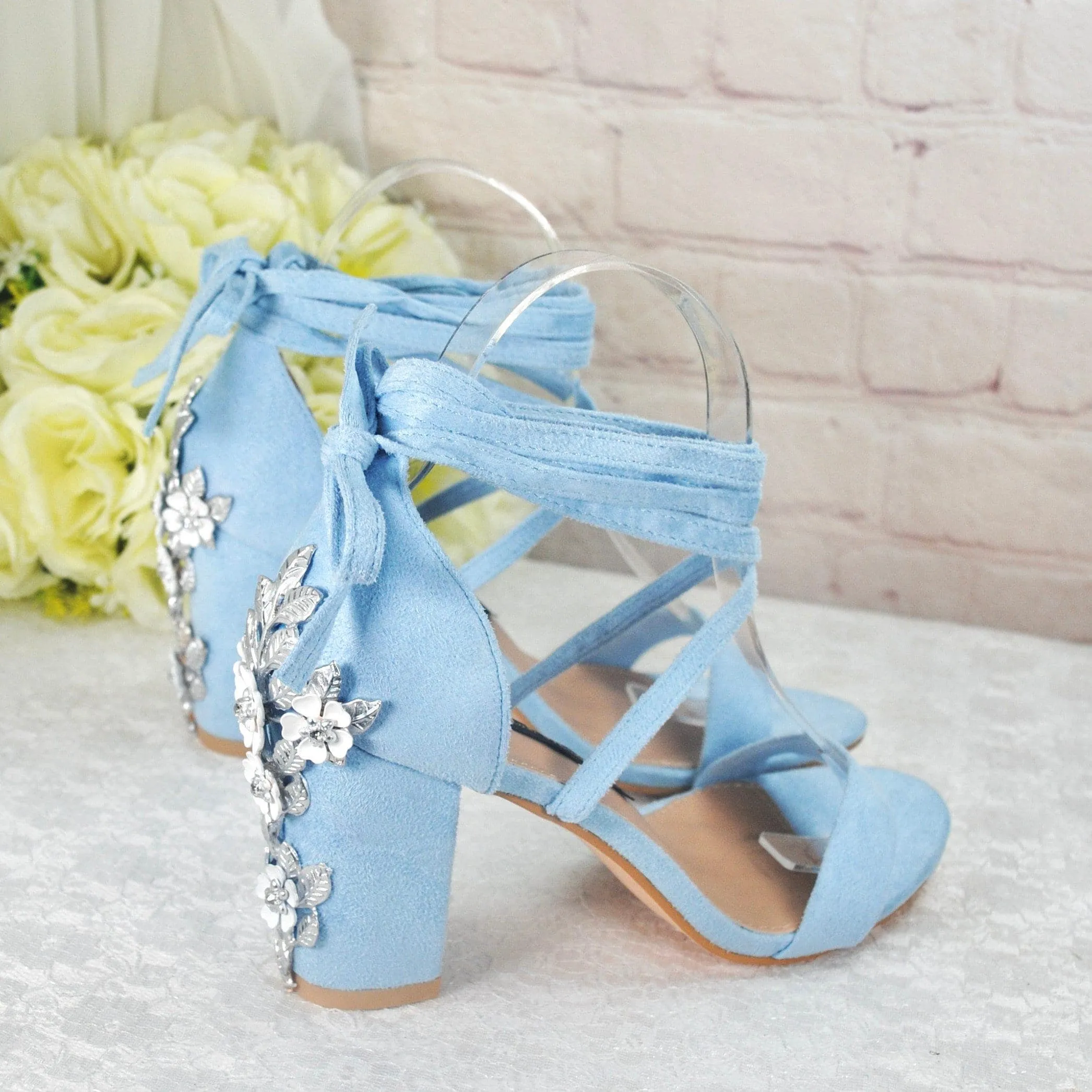 Blue Suede Block Heel Bridal Sandals UK5/US7.5