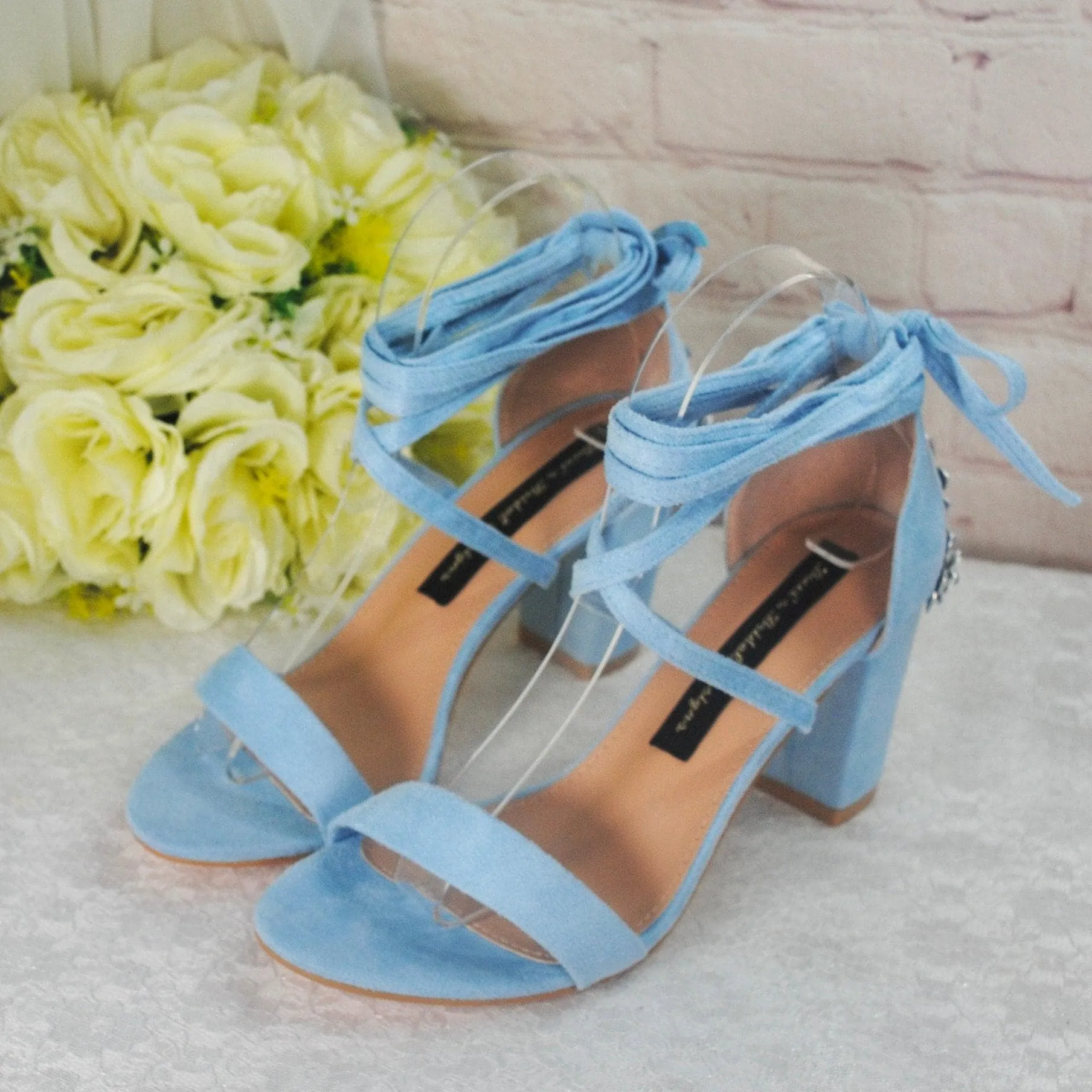 Blue Suede Block Heel Bridal Sandals UK5/US7.5