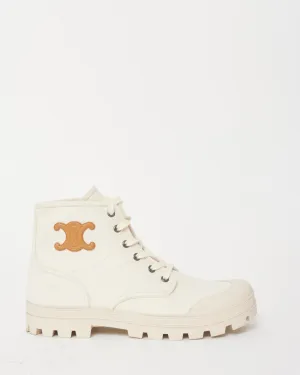 Celine Cream Canvas & Brown Triomphe Logo Patapans Boots - 41