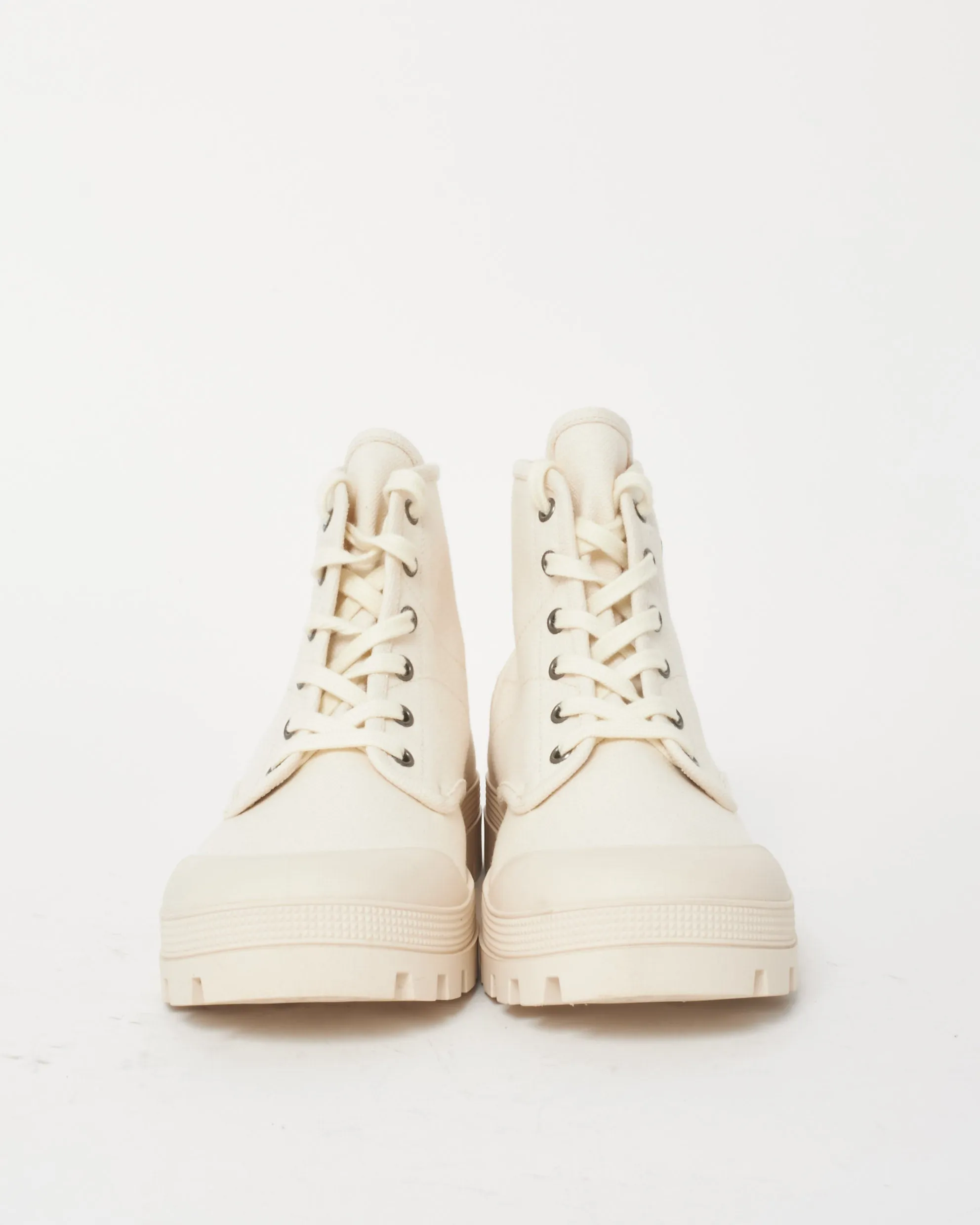 Celine Cream Canvas & Brown Triomphe Logo Patapans Boots - 41