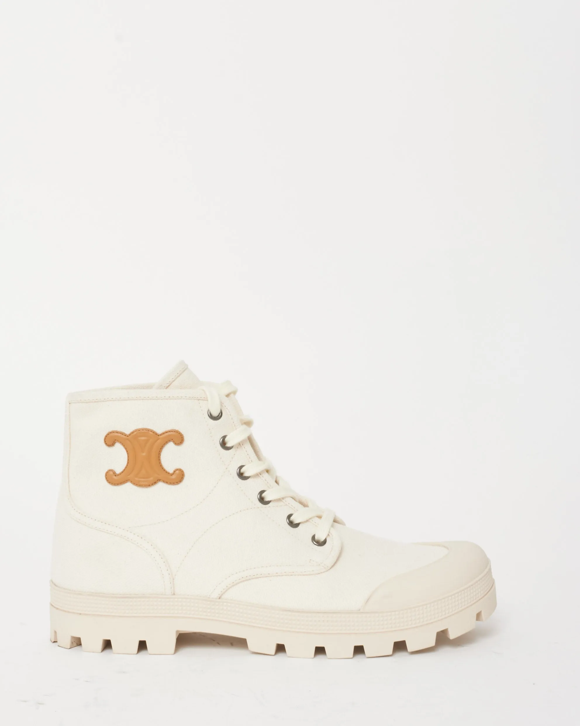 Celine Cream Canvas & Brown Triomphe Logo Patapans Boots - 41