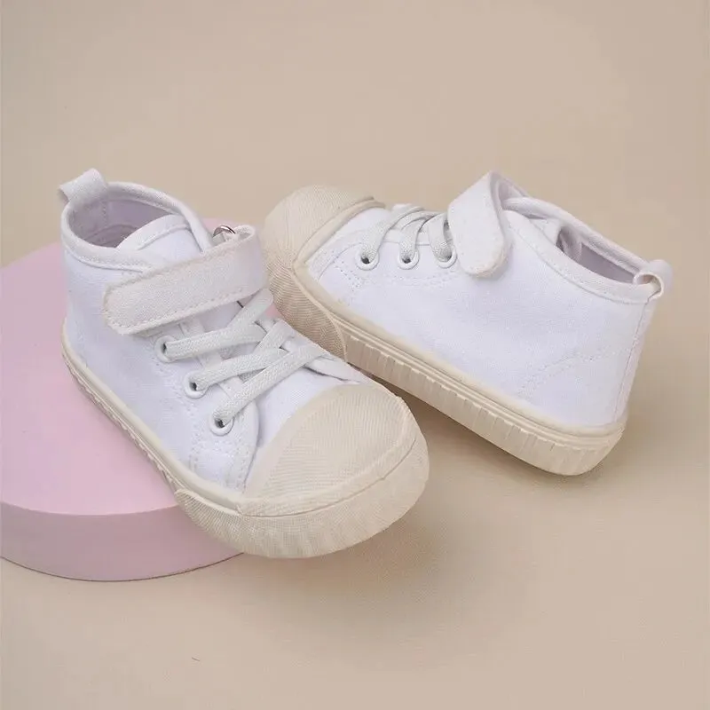 Children Simple Styles Solid Color High-top Canvas Baby Boys and Girls Anti-kick Casual Sneakers EK9S52