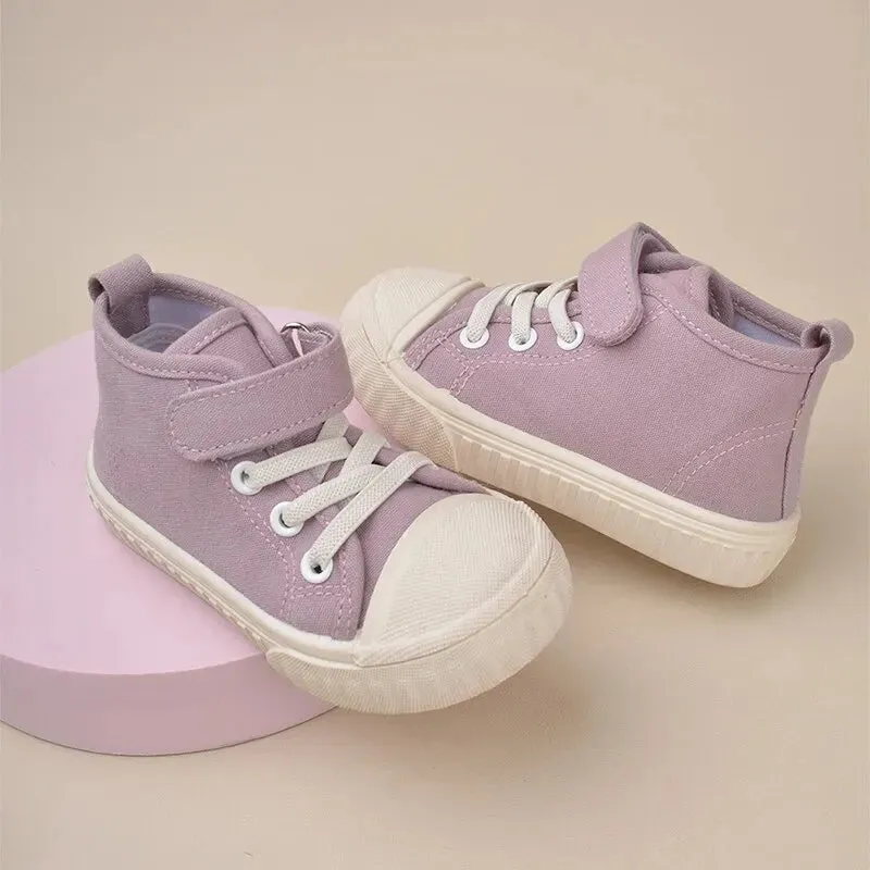 Children Simple Styles Solid Color High-top Canvas Baby Boys and Girls Anti-kick Casual Sneakers EK9S52