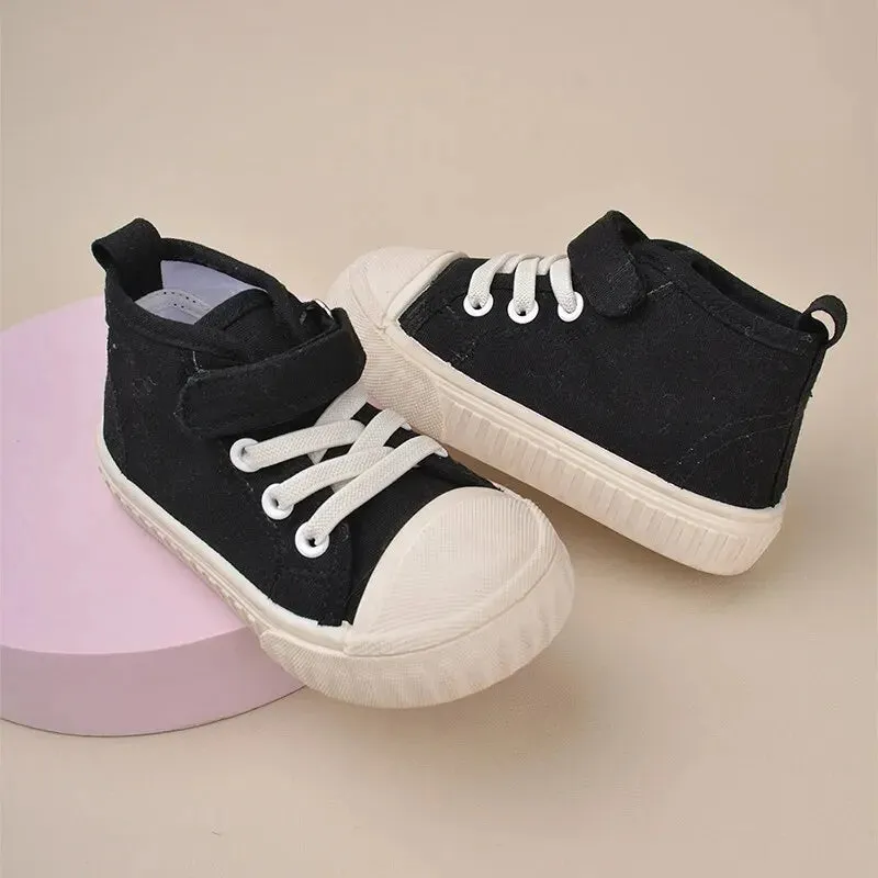 Children Simple Styles Solid Color High-top Canvas Baby Boys and Girls Anti-kick Casual Sneakers EK9S52