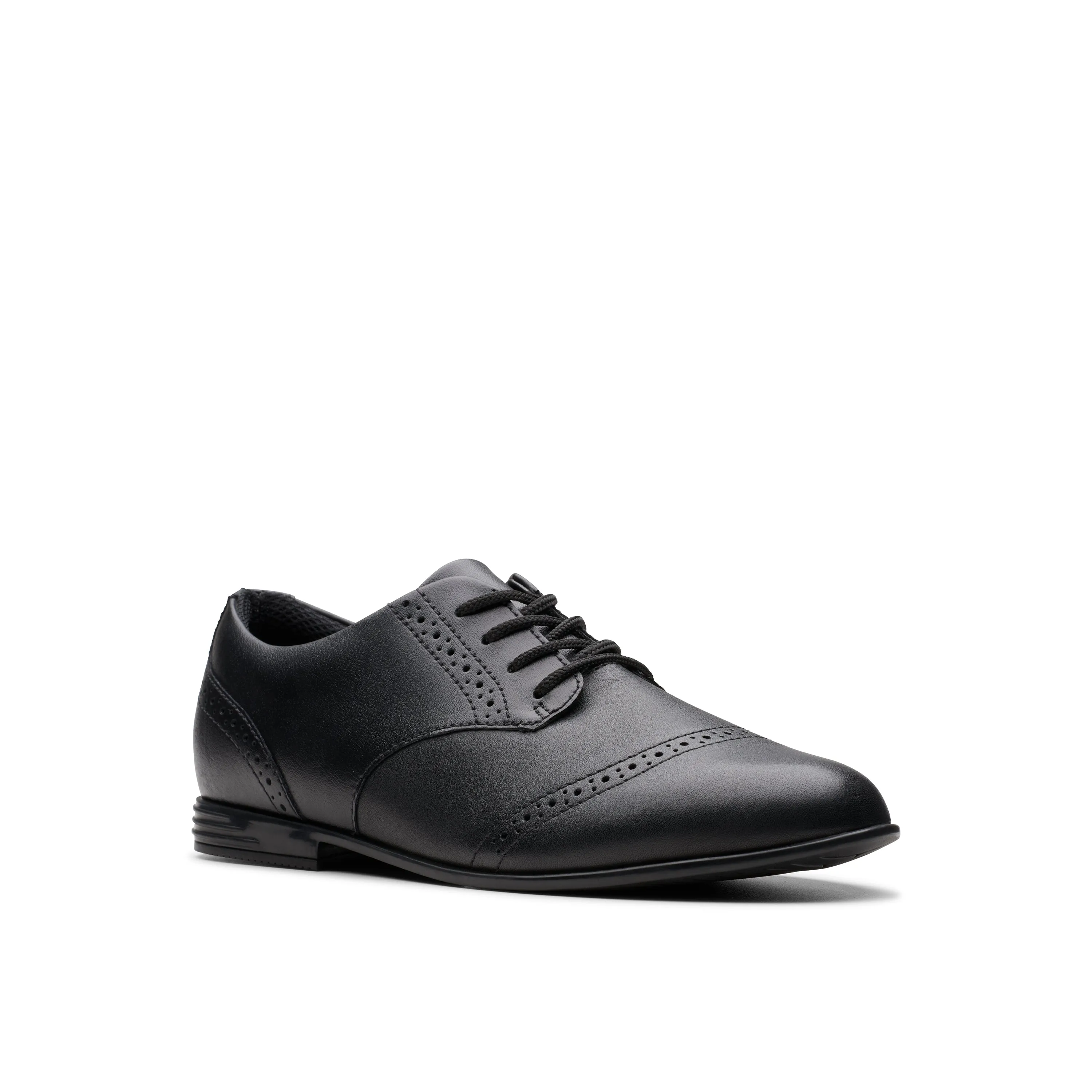 Clarks Finja Brogue Y Girls Black School Shoe