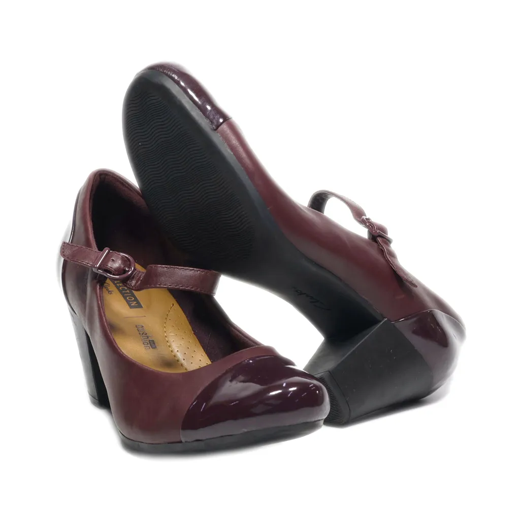 Clarks High-Heel Shoes Leather Maroon Colour For Women