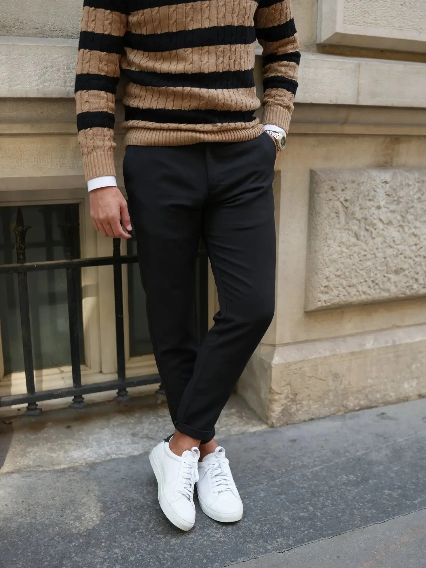 Donato Black Tapered Cut Lightweight Chino