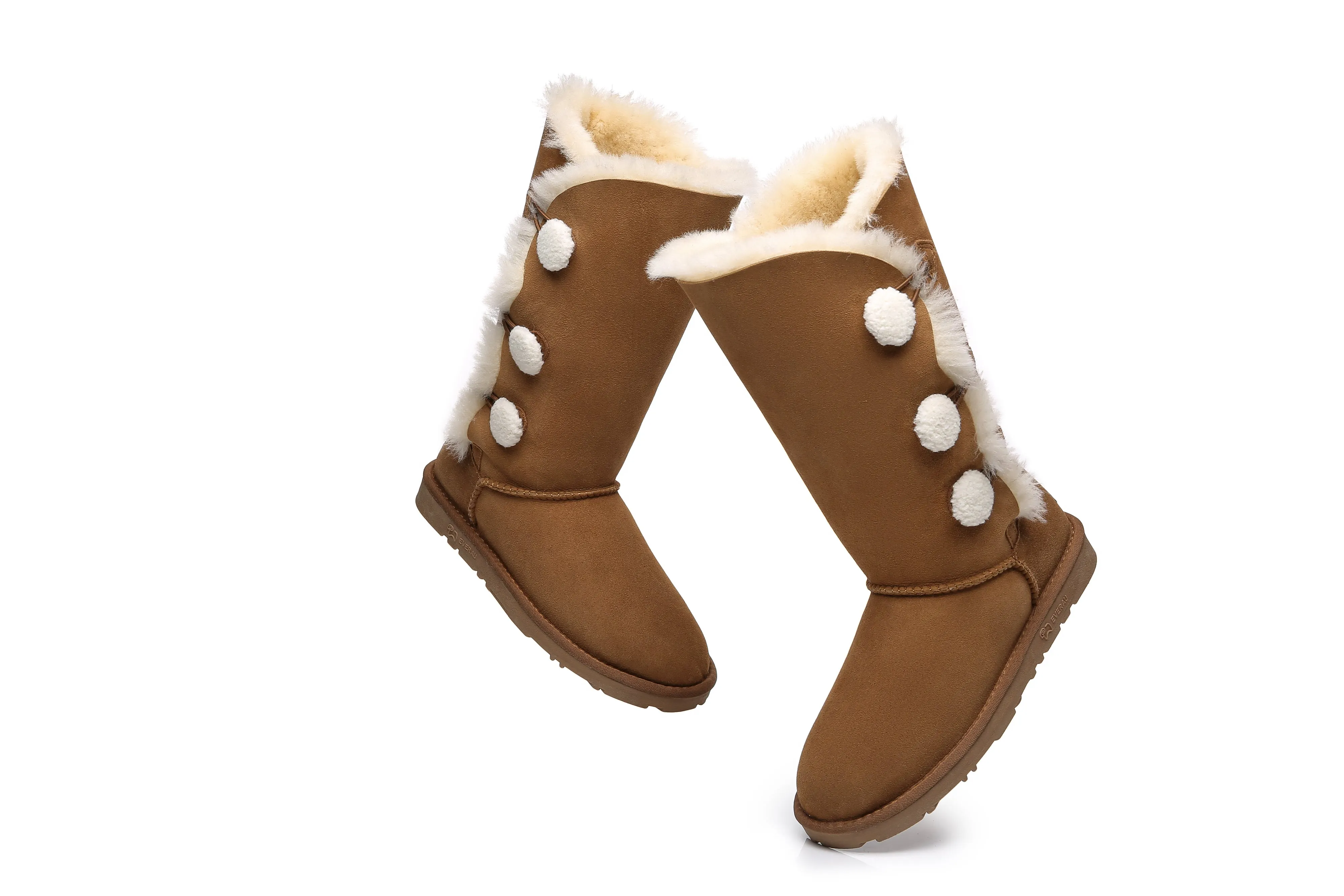 EVERAU® Tall Triple button Sheepskin Boots Espina
