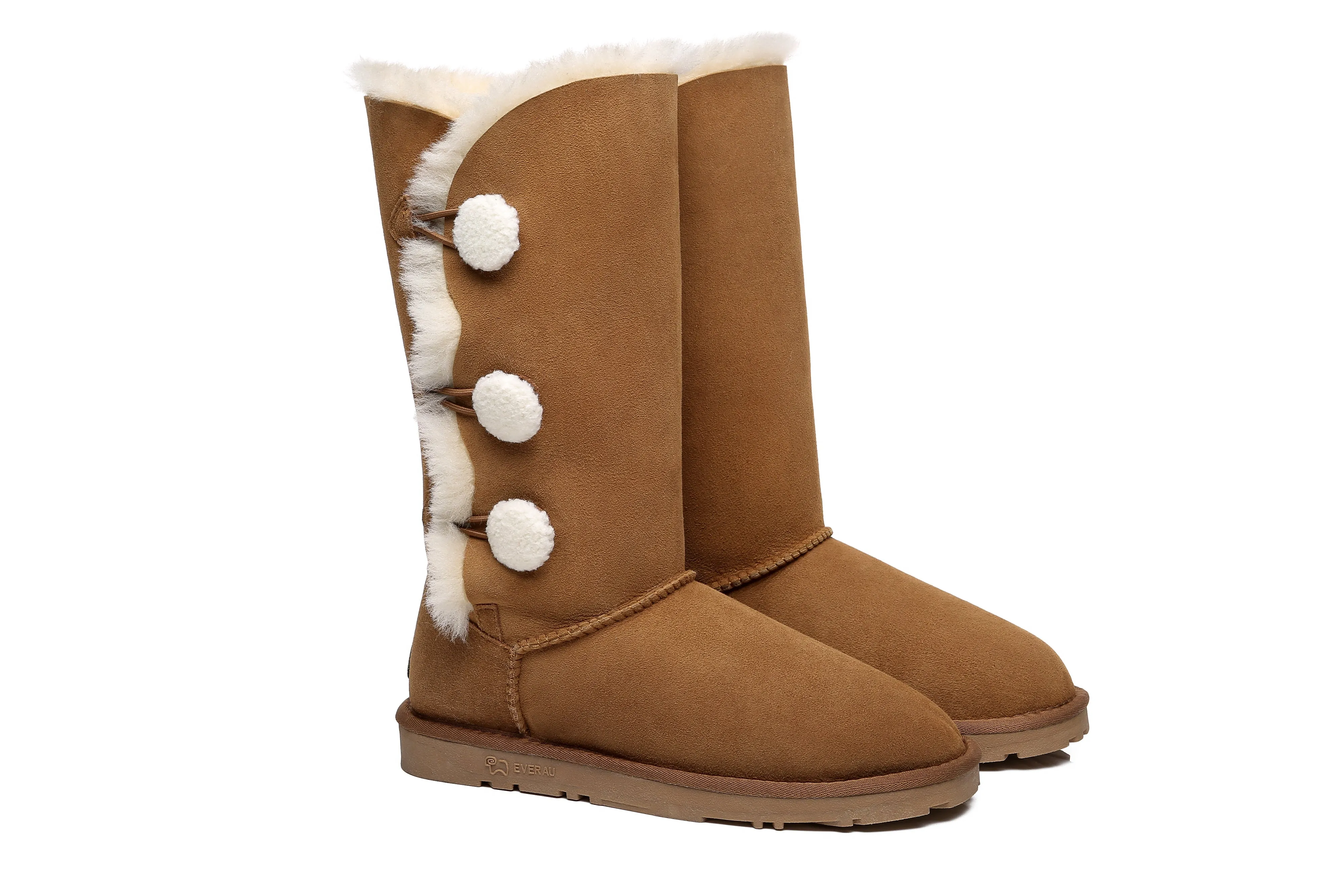 EVERAU® Tall Triple button Sheepskin Boots Espina