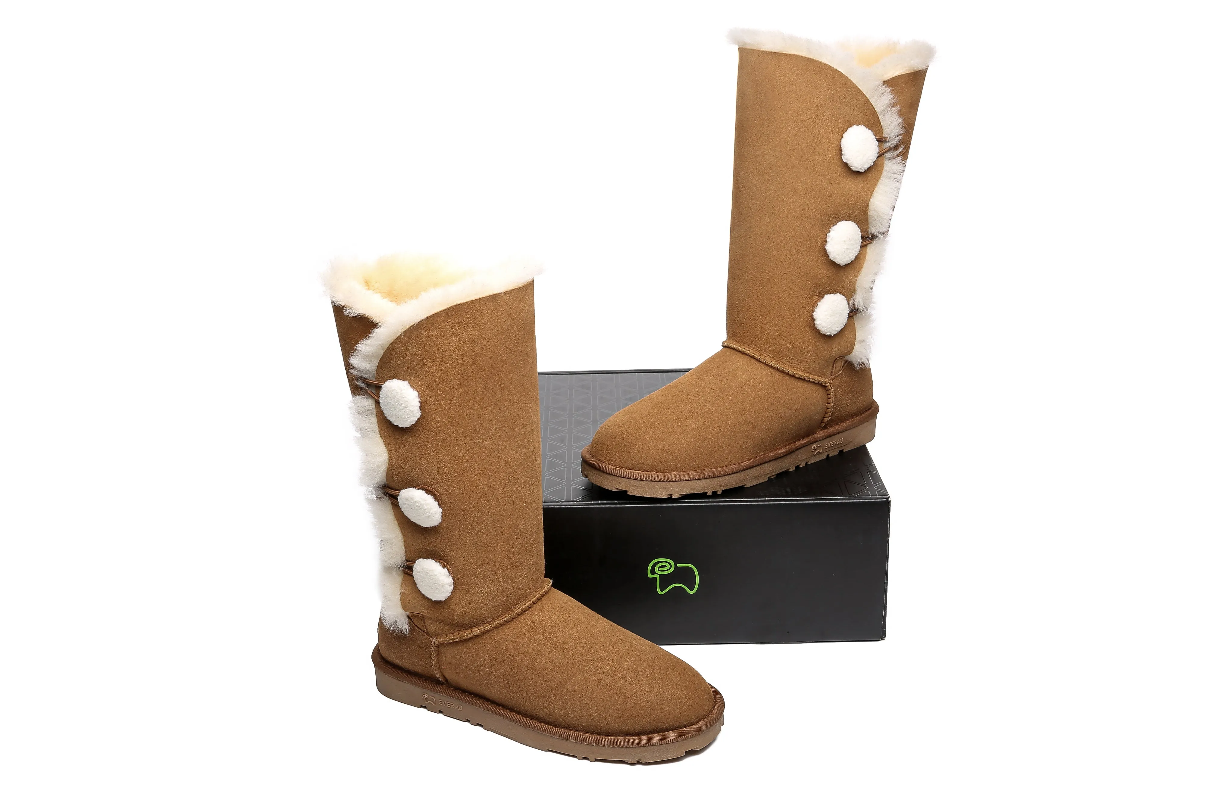 EVERAU® Tall Triple button Sheepskin Boots Espina