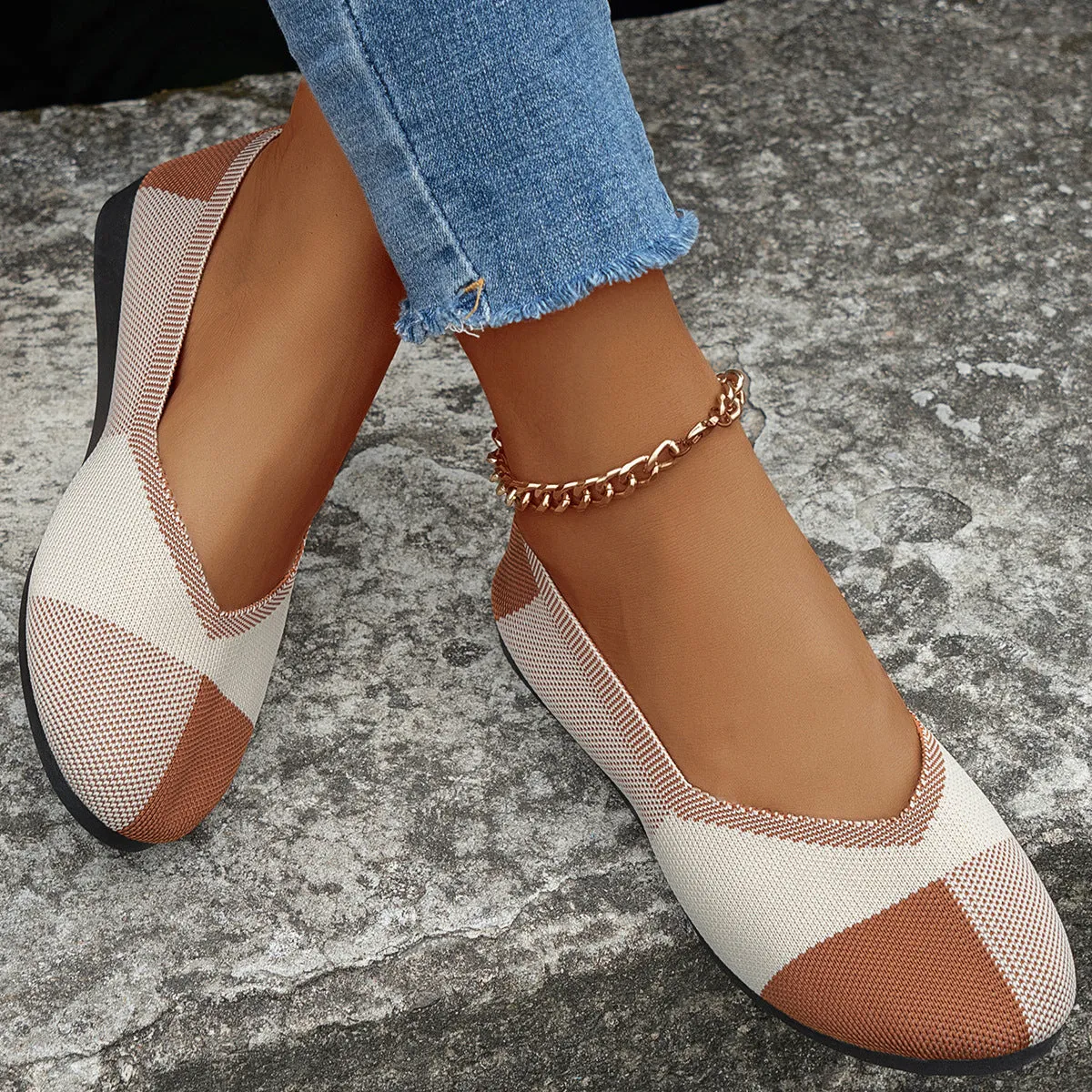 Fashion Colorblock Breathable Flats