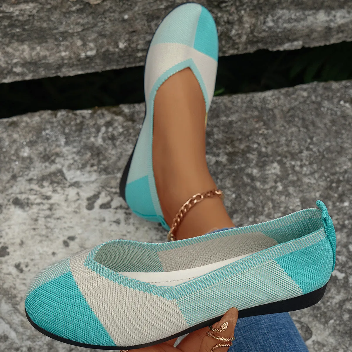 Fashion Colorblock Breathable Flats