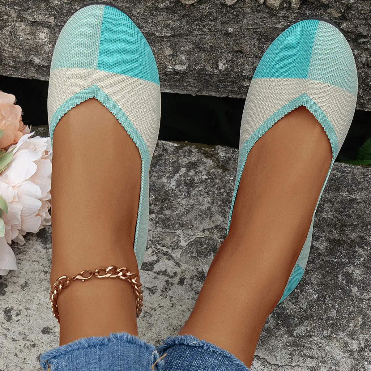 Fashion Colorblock Breathable Flats