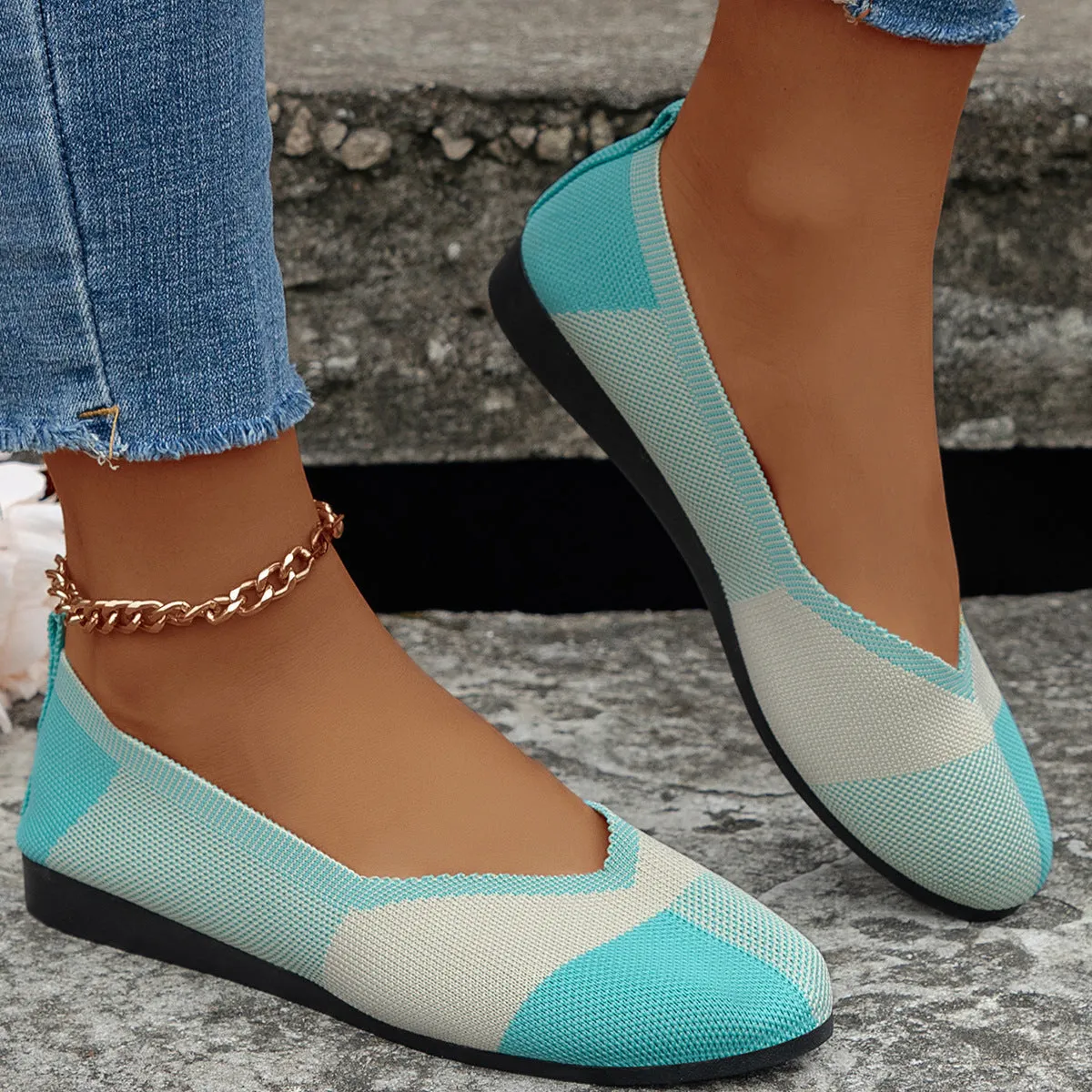 Fashion Colorblock Breathable Flats