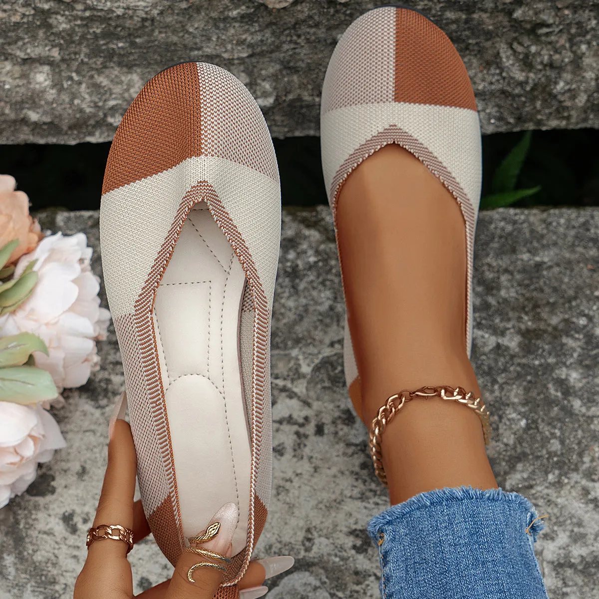 Fashion Colorblock Breathable Flats