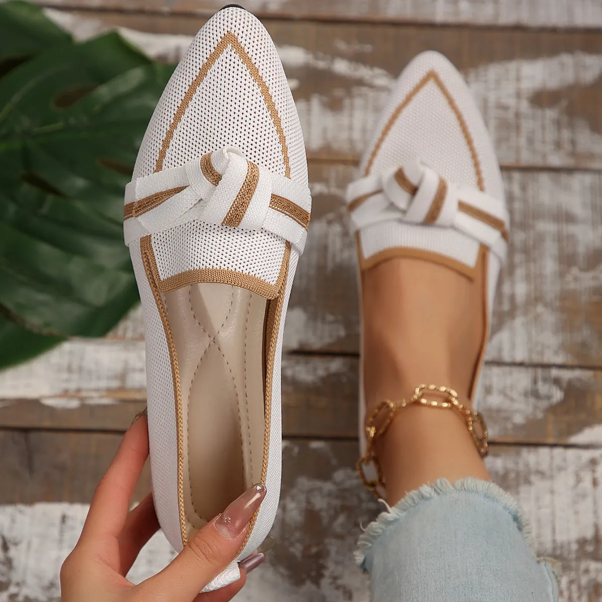 Fashion Pointed Toe Bow Slip-Ons