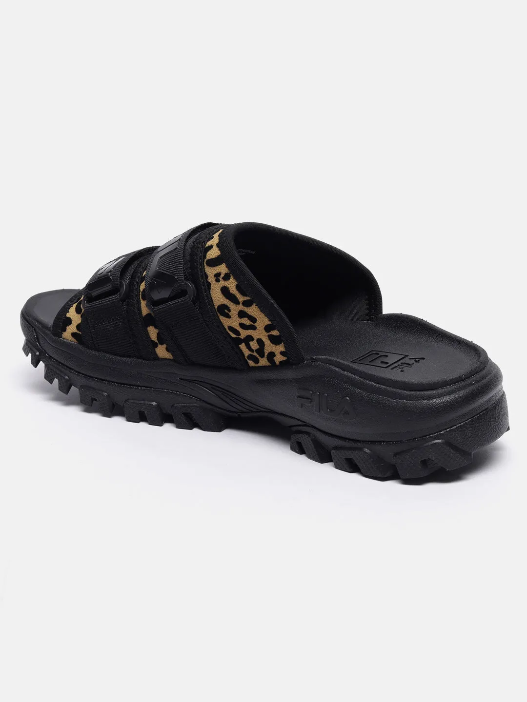 Fila Black Outdoor Slide Animal Print Women's Slippers