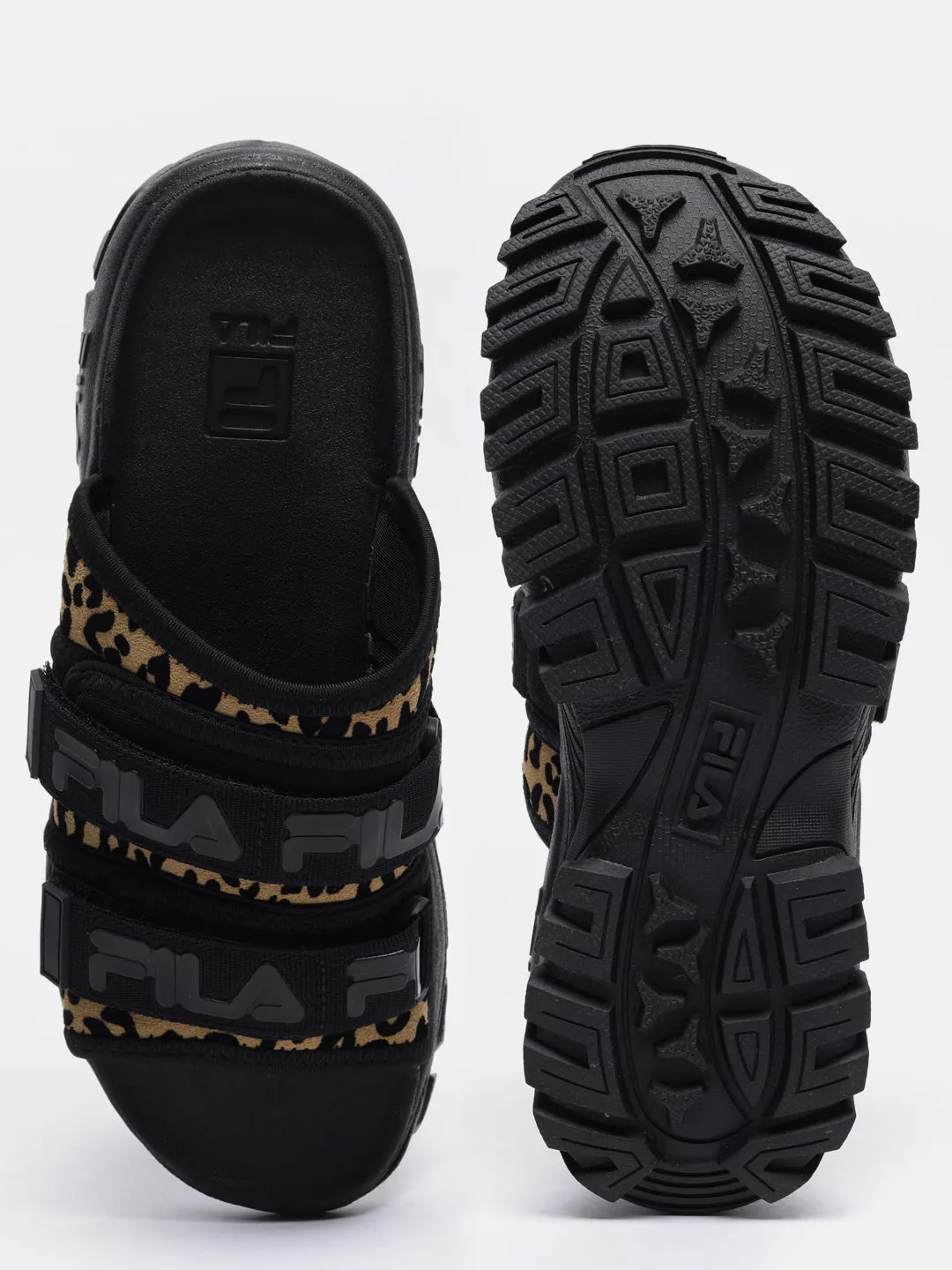Fila Black Outdoor Slide Animal Print Women's Slippers