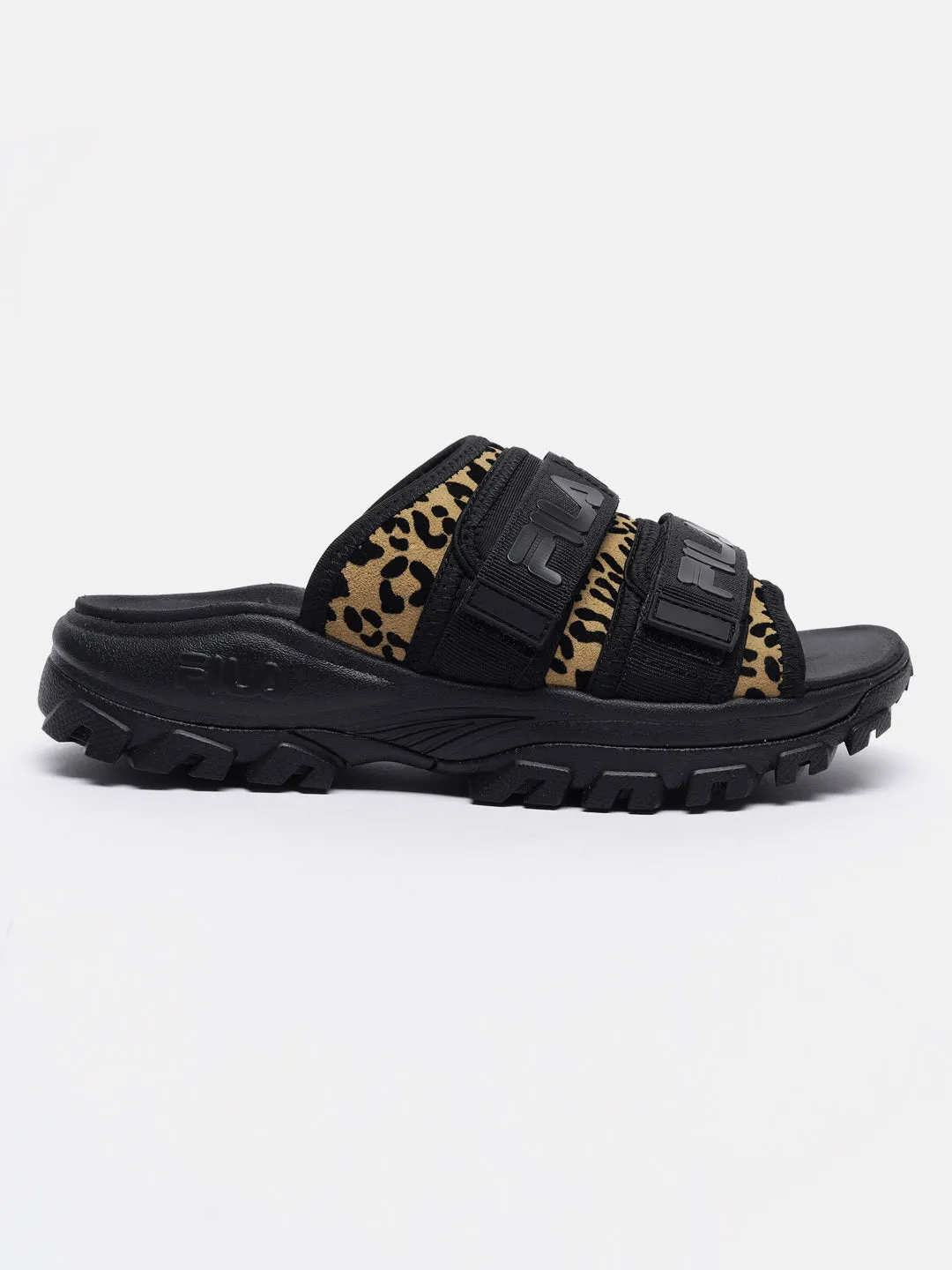 Fila Black Outdoor Slide Animal Print Women's Slippers