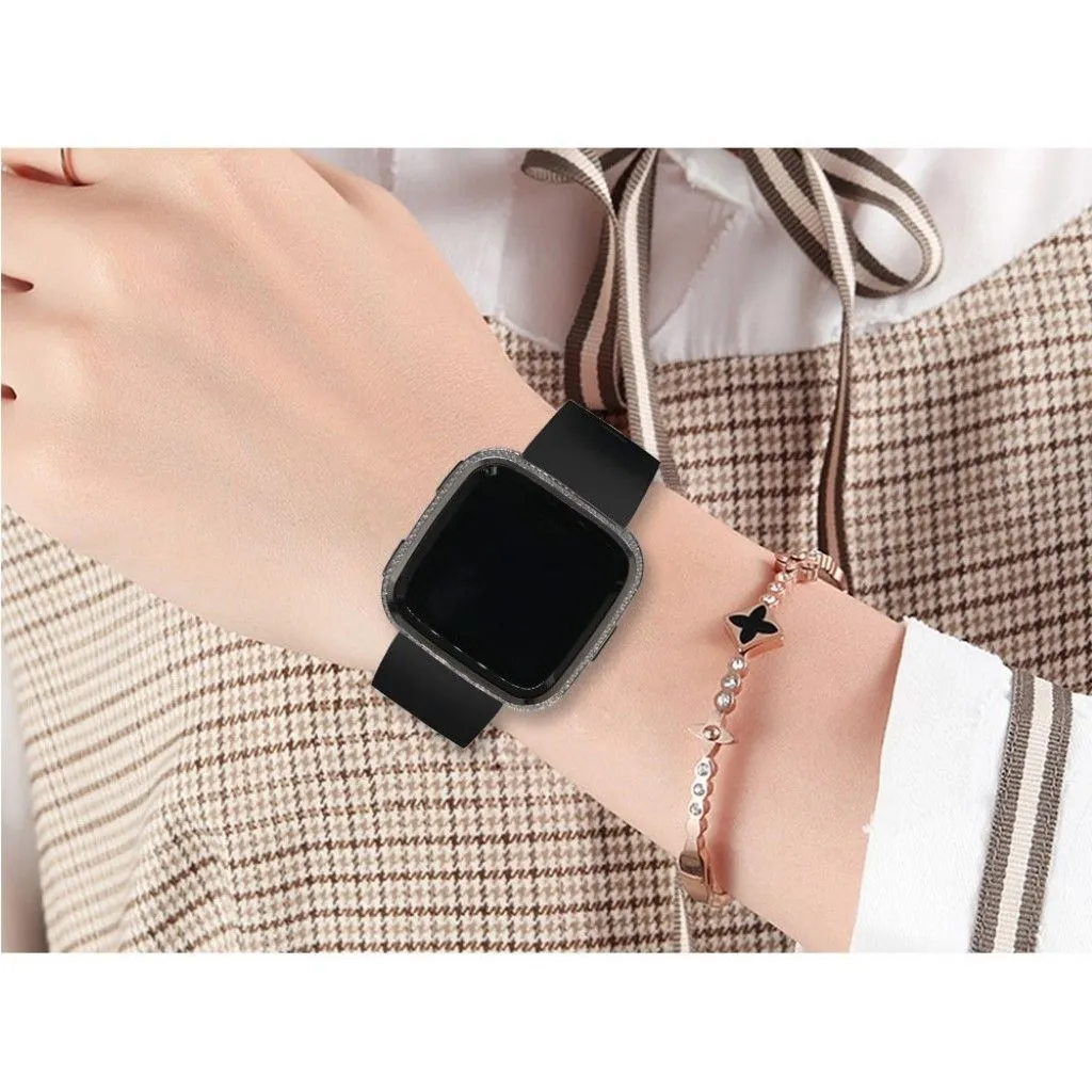 Fitbit Versa double rows rhinestone décor aluminium alloy case - Black