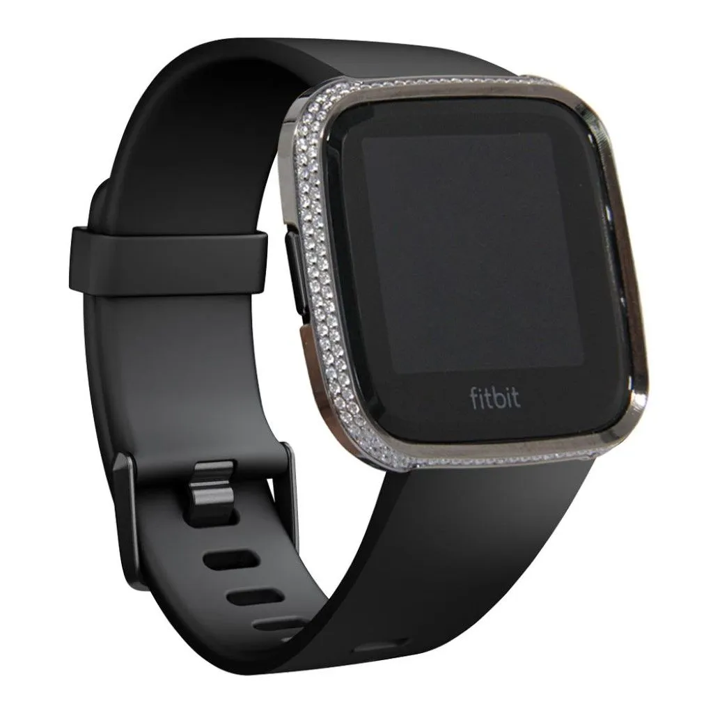 Fitbit Versa double rows rhinestone décor aluminium alloy case - Black
