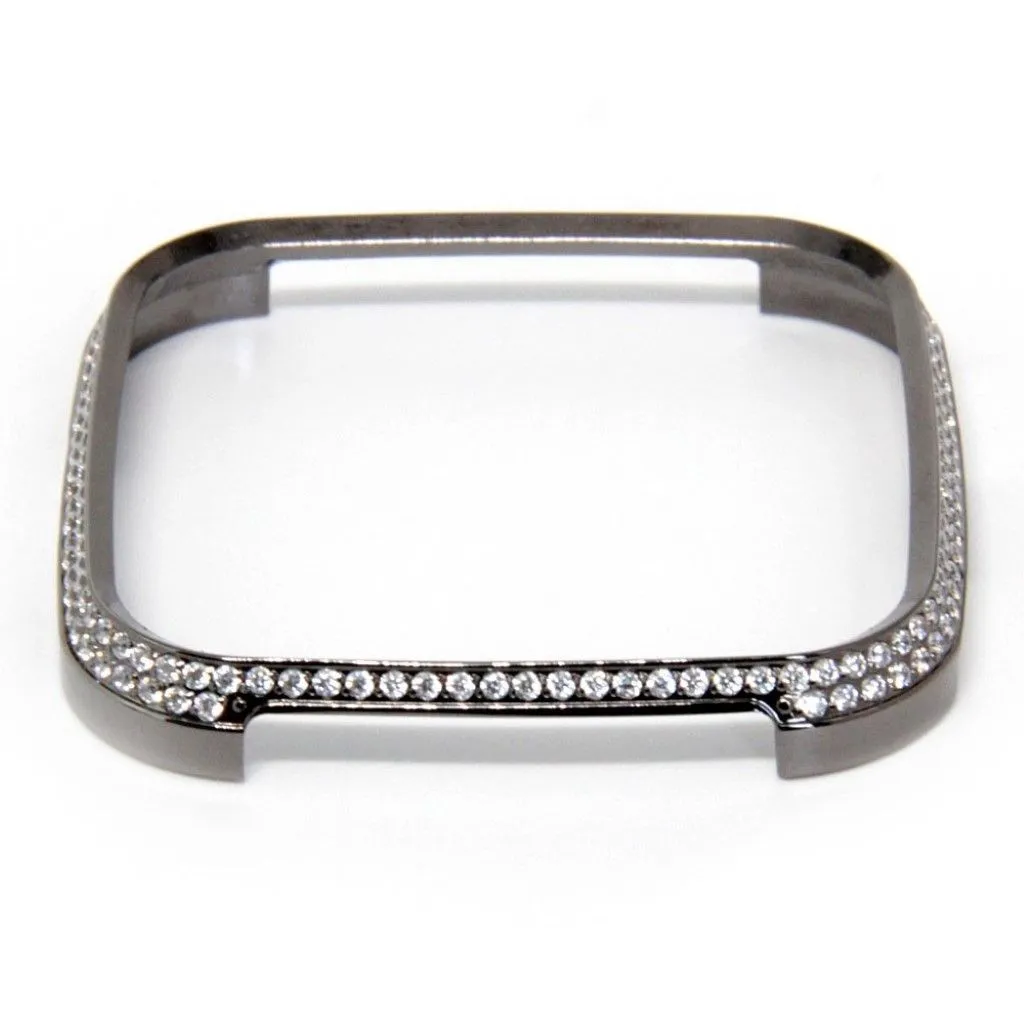 Fitbit Versa double rows rhinestone décor aluminium alloy case - Black
