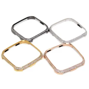 Fitbit Versa double rows rhinestone décor aluminium alloy case - Black